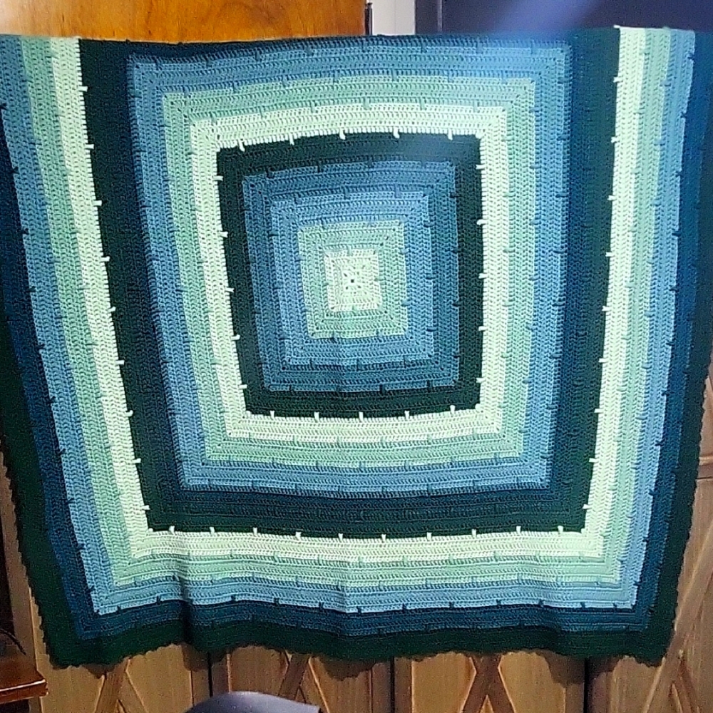 Granny Square Teal, Blue, Green Throw 5'x5'